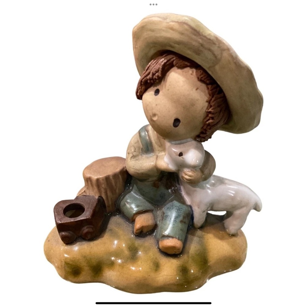 Vintage UCTCI Japan Porcelain Boy & Lamb Figurine w Bud Vase | 1960s - Picture 3 of 8